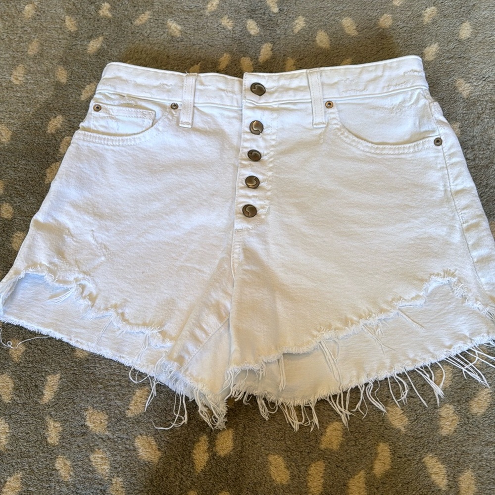 Joe's Jeans White High-Waist Distressed Button-Front Denim Shorts